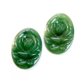 Yummy Treasures Etched Jade Green Flower Acrylic Cabochon 25X18mm cab134B