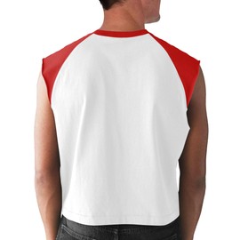 Minclouse Men's Casual Raglan Sleeves Tank Tops Sleeveless Crew Neck T Shirts Color Block Tees (Red-White,Medium)