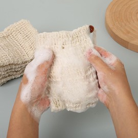 50 Bolsas de, Bolsa Ahorro de de Sisal Natural, Bolsa de Ahorro de Exfoliante Reutilizable con Cordón, Soporte Espumoso y Secado para Ducha Depurador (Cuentas de color café)