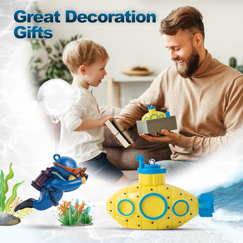 CousDUoBe 2.1 in Mini Floating Submarine Fish Tank Decoration Set，Cute
