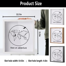 Sowoxdme Adventure Travel Shadow Box with Slot, 12 In Adventure Archive Box with Slot, Large Shadow Boxes Display Cases for Memories, Shadowbox Picture Frame for Wedding, Tickets (White)