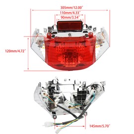 PowerMotor 12V 5W Universal Scooter Tail Light with Turn Signal Lamp Assembly Replacement for GY6 49cc 50cc Sunny Jonway Roketa TaoTao Baja Shenke Chinese Scooter Moped
