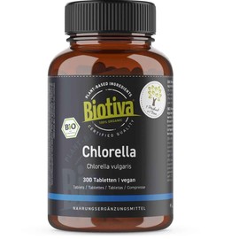 Biotiva Chlorella Tablets Organic High Dose – Pack of 300 – 500 mg Pellets – 100% Pure, Vegan – Algae – Without Magnesium Stearate – Bottled and Controlled in Germany (DE-ÖKO-005)