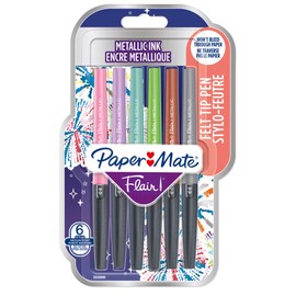 PAPER MATE Papermate 95239 Blister Pack of 6 Flair Markers Nylon Multicoloured, Metallic