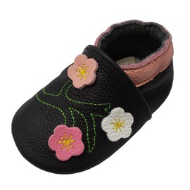 Yalion Baby Soft Leather Learn-to-Walk Shoes, Crawling Shoes, Slippers, Leather Slippers, Multi Style - Black - 22/23 EU