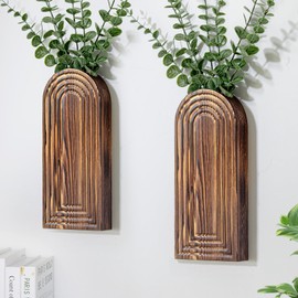 Wooden Wall Art Decor: Wood Wall Vases Hanging Planters for Indoor Artificial Plants & Flowers for Home Decor - Bathroom, Living Room, Bedroom, Patio (Brown)