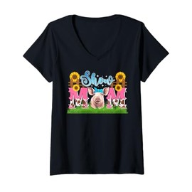 Womens Pig Show Mom Sunflower Pig Show Mama Pig Show Mother V-Neck T-Shirt