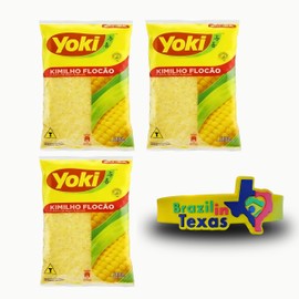Farinha de Milho Brasileira Kimilho Yoki Flocao 500g | Pack of 3x500g | Brazilian Cornflour + Silicone Bracelet Souvenir | Brazil in Texas | Bundle