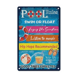 Pool Rules Sign Pool Decorations Outdoor Pool Metal Signs Summer Hanging Swim or Float Wall Decor Enjoy The Sunshine Beach Vintage Pool Backyard Garden Yard Patio Outdoor Home 8x12inch