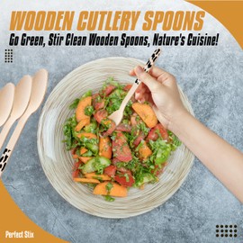 Perfect Stix Green Spoon 158-Moo-36 Wooden Cutlery Spoons with Cow Themed Print (Pack of 36)