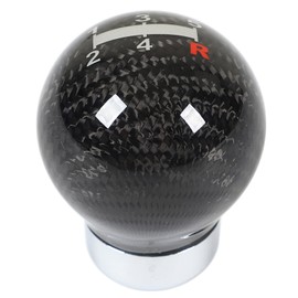 Shift Knob, Universal Black Carbon Fiber Gear Shift Knob with 15mm Bottom Interface, Decorative Round Ball Gear Shifter Knob for Manual Automotive Vehicles (5 Speed Gear)