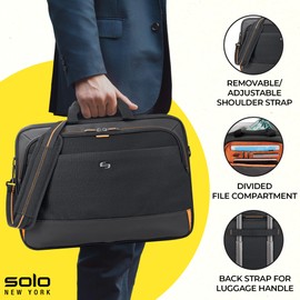 Solo New York Briefcase - Laptop Carrying Bag for Women & Men, Brief for Travel & Work, Internal Tablet Pocket, Adjustable Shoulder Strap, Fits 17.3" Computer - Focus, Black