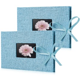 2 Pack Small Photo Album 4x6, Fabmaker Each Picture Album Holds 24 Horizontal Photos, Linen Cover Picture Photo Book with Front Window, Mini Brag Books for 4x6 Pictures, Artwork or Postcards Storage