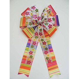 Mulit colored Spring Wreath bow Sping Floral Wreath Bow Multicolored Easter Wreath Bow Funky Floral Bow Easter basket gift bow Door Hanger Bow Pink Floral Baby Shower Gift Bow Easter Basket gift Bow