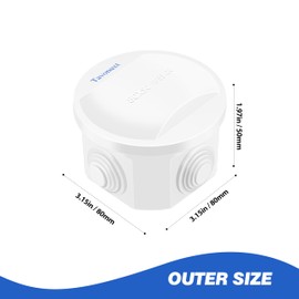 Tavonuxt Waterproof Round Junction Box (D3.1" x H2"), Dustproof IP55 Rated Electrical Project Enclosure with 4 Cable Entries - Sturdy ABS Plastic, Easy to Operate and Repair - White, (D80 x H50 mm)