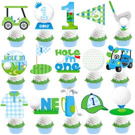 Golf Hole in One Cupcake Toppers 48Pcs Golf 1st Birthday Decorations Lets Par-Tee Golf First Cupcake Picks Golf Birthday Party Supplies for Boys Golf Themed Baby Shower Decor