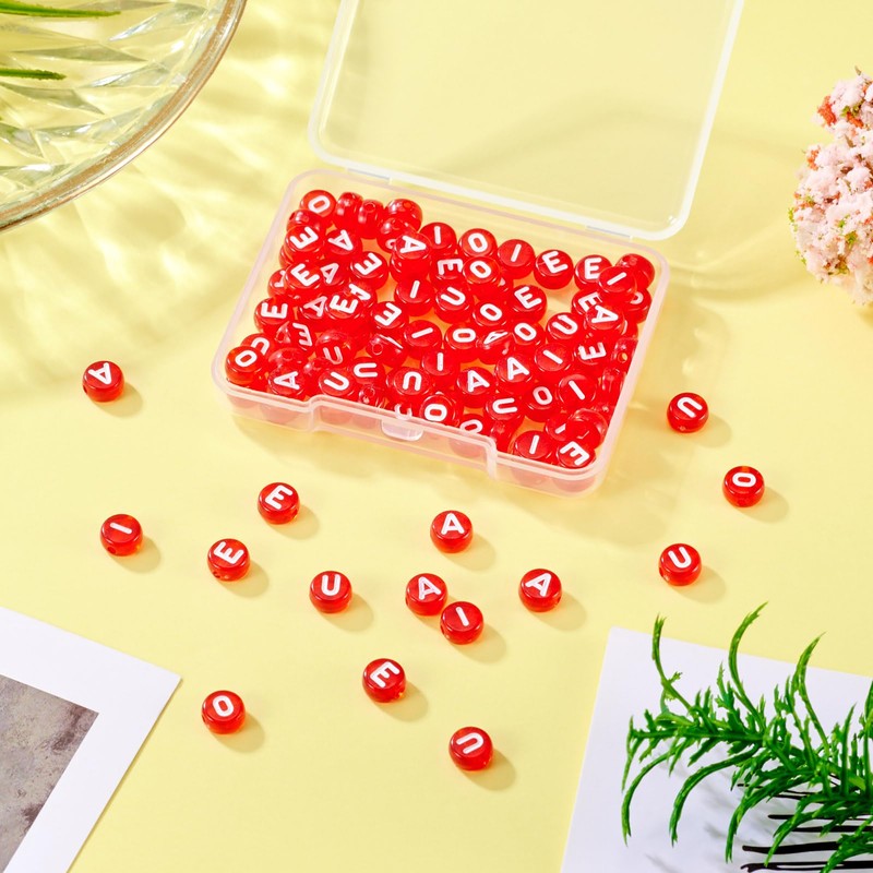 Craftdady 100pcs Red 7mm Letter Beads Flat Round Acrylic Alphabet