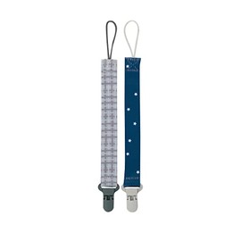 Nuby Pacifinder Pacifier Clip, 2 Pack Pacifier Holder for Boy, Gray Plaid and Blue Stars
