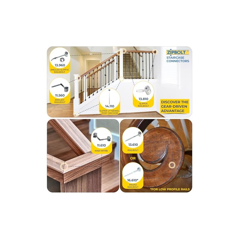 Zipbolt 11.560 Angled Railbolt — Angled Staircase Handrail to Newel