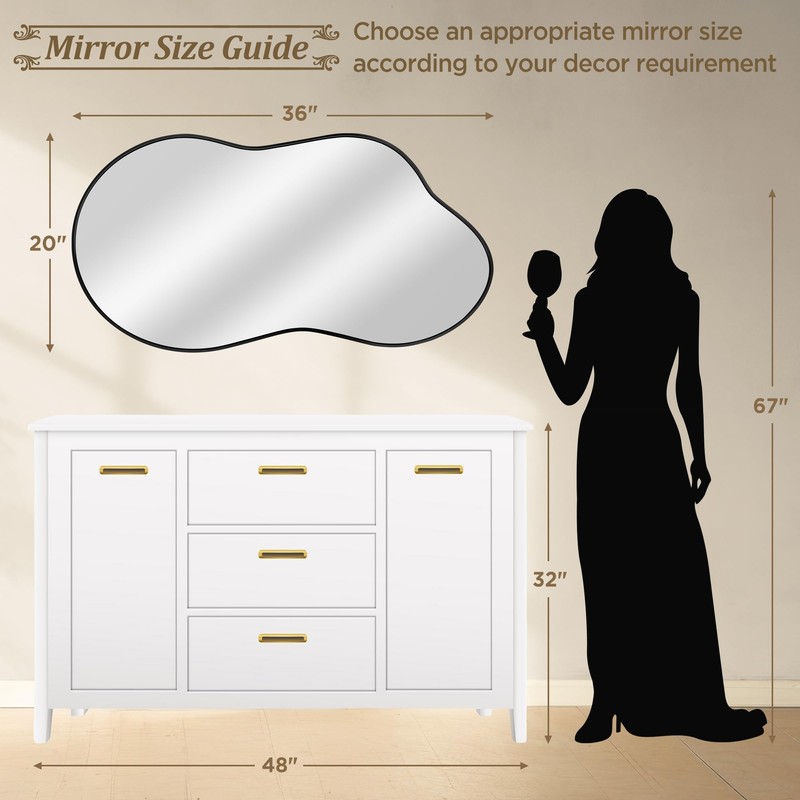 Dorlicecass Irregular Wall Mirror - Wall Mirrors Decorative 20"x36" Black