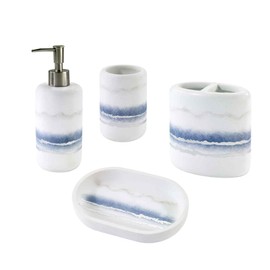 Jonathan Adler - Accessory Set, 4pc Countertop Accessories, Includes Matching Tumbler, Toothbrush Holder, Soap Dish & Lotion Pump, Marble Home Decor (The Now House Collection, Silver)