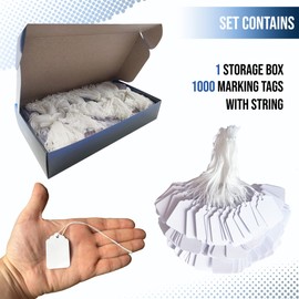 Easytwelve - 1000 Pcs White Price Tags with String Attached, Hang Tags for Product, Labeling 1.75 x 1.093 inch
