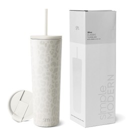Simple Modern Vaso Térmico con Pajita y Tapa|Vaso de Café Botella de Agua Reutilizable de Acero Inoxidable Taza de Café para Viajes|Regalos para Mujeres & Hombres|Classic Colección 830ml|Cream Leopard