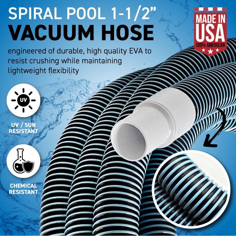 Swimming Pool Vacuum Hose 1-1/2" x 50-Ft, Swivel Cuff Kinkproof