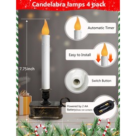 Xingzd 4PK Battery Operated LED Window Candles, Dusk to Dawn Light Sensor, Flicker Flame Christmas Window Candles with Bronze Base, 7.75 Inch Flameless Taper Candle for Table Bedroom Xmas