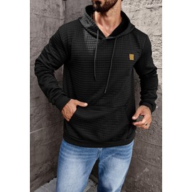 Aiyino Men's Hoodies Pullover Casaul Long Sleeve Drawstring Waffle Knit Hooded Sweatshirt with Kanga Pocket M Black