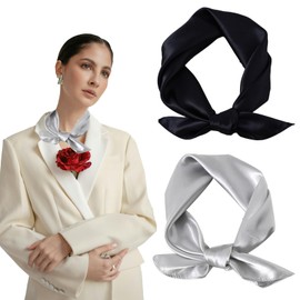 AWOCAN 2PCS Silk Scarf Head Scarf for Women Square Handkerchief Square Bandana Neck Scarf Lightweight Neckerchief (black+silver)