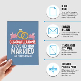 Funny wedding card for groom and bride with envelope | Original joke adult engagement card for him and her | Hilarious congratulatory present for wedding shower or engagement party | Congratulations