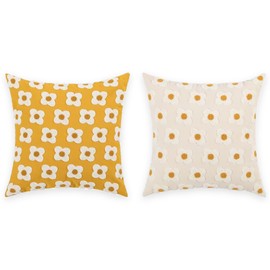 Umimiss Daisy Cushion Set of 2 - Flower Pillows, Spring Boho Pillows, Vintage Hand Embroidered Pillowcases, Sun Flower Jacquard Pillowcase Cushion Case Square for Living Room Embroidered Pillow Sofa