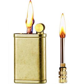 Matchstick Lighter with 2 in 1, Permanent Match Antique Kerosene Lighter, Wheel Style Lift Arm Lighters for Outdoor Camping Emergency Survival Gear (Golden knurled)