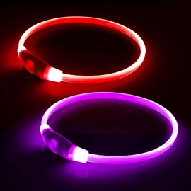 【2-Pack】 Rechargeable LED Dog Collar Set - Illuminate Night Walks with Universal Safety Light for Small, Medium, and Large Dogs (Pink&Red)