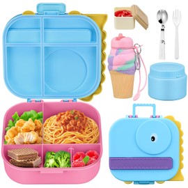 Zenvory Lunch Box Kids Bento Lunch Box with 13oz Soup Thermo Leak-Proof Lunch Food Container with 5 Compartment Thermo Hot Food Jar and Insulated Lunch Bag for Kid Toddler Girls Boys to School