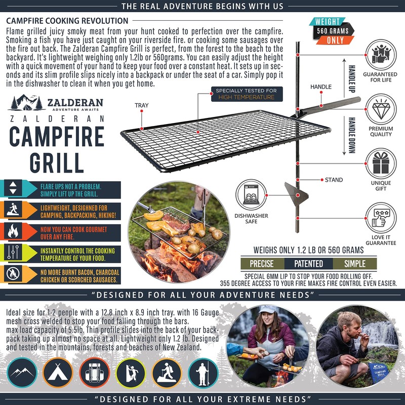 Zalderan Campfire Grill – Small, Lightweight 304 Stainless Steel Cooking