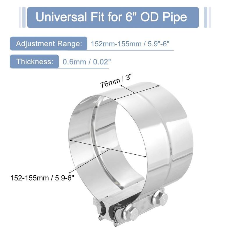 sourcing map 6" Exhaust Clamp, 304 Stainless Steel Butt Joint