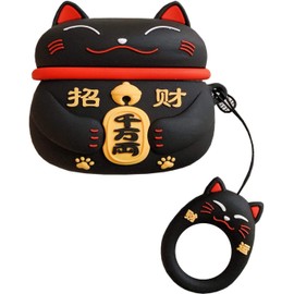 Yatchen for Airpods 3 Case,Cute 3D Cartoon Lucky Cat Airpods 3 3rd Generation Cover Kawaii Soft Silicone Protective Cover with Keychain Shockproof Charging Case for AirPods 3 for Girls Black