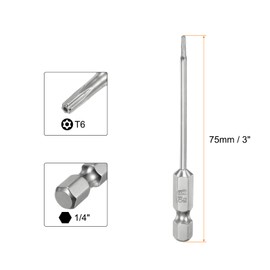 sourcing map 10pcs T6 Security Torx Bit 1/4" Hex Shank 3" Long S2 Steel Magnetic Tamper Resistant Star Bits Screwdriver Torx Head with Hole for Driver Drill Bits Remove Fastening Screws