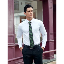 HISDERN Mens Green Floral Ties Woven Classic Necktie Set Formal Tie Pocket Suqare for Wedding Business with Handkerchief
