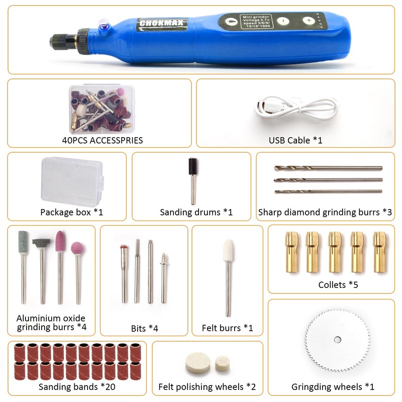 CHOKMAX Mini Cordless Rotary Tool, 3.7V Electric Grinder with 5