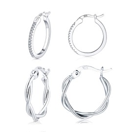 EPVOA Silver Hoop Earrings - Sterling Silver, Hypoallergenic Hoops for Women & Men, Sizes 15/20mm