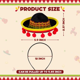 Melisheer 18 Pieces Sombrero Hats, Universal Cinco De Mayo Themed Costume Headwear, Fiesta Headbands with Ball Fringe and Fabric Trim, for Mexican Theme Carnivals Festivals Party Favors