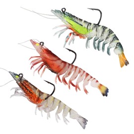 Swimbait Fishing Lures - 3X Pre-Rigged 3D Realistic Shrimp Bait | TPE Bass Lures, Innovative Fishing Jigs, Saltwater Fish Tackle Kit for Trout Walleye
