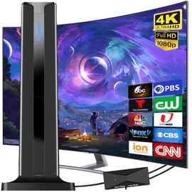 Digital Antenna for Smart TV Indoor, 2025 HD Antennas with 3M-Stick Base, 360°&Long Range Reception 4k 1080p for Local Channels, Easy Setup Antenna for TV Without Cable (Black)