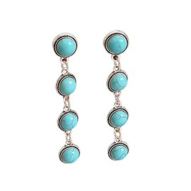 Western Earrings Boho Turquoise Oval Drop Dangle Earrings for Women Beaded Western Flower Teardrop Earrings Vintage Ethnic Alloy Pendant Jewelry Gift-Long Round