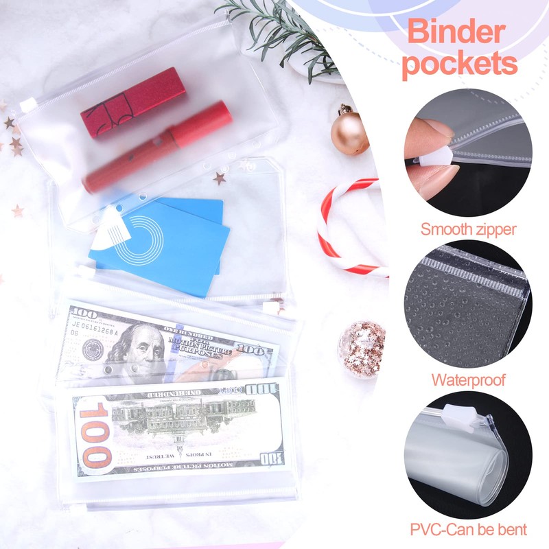 moinkerin Pack of 15 A6 Binder Pockets 6-Hole Transparent PVC