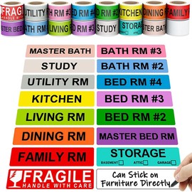 960pcs Home Moving Labels, Moving House Labels Color Coding Labels, [14 Different Living Spaces + 1 Roll Handle with Care + 1 Roll Blank Stickers, 16 Rolls Total, 60 Labels/Roll]