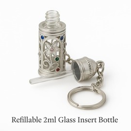 3 ARCHES USA Refillable Glass Anointing Oil Keychain Bottle 2ml - Portable Essential Oils & Travel Size Container with Applicator for Anointing Oil, Church Gifts (Silver)